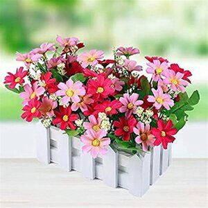 Garden Artificial Flowers Fake Daisy in Picket Fence Pot Pack